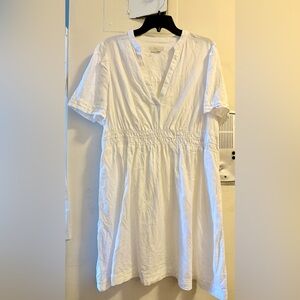 Boden Linen Pintuck Detail Mini Dress in white.